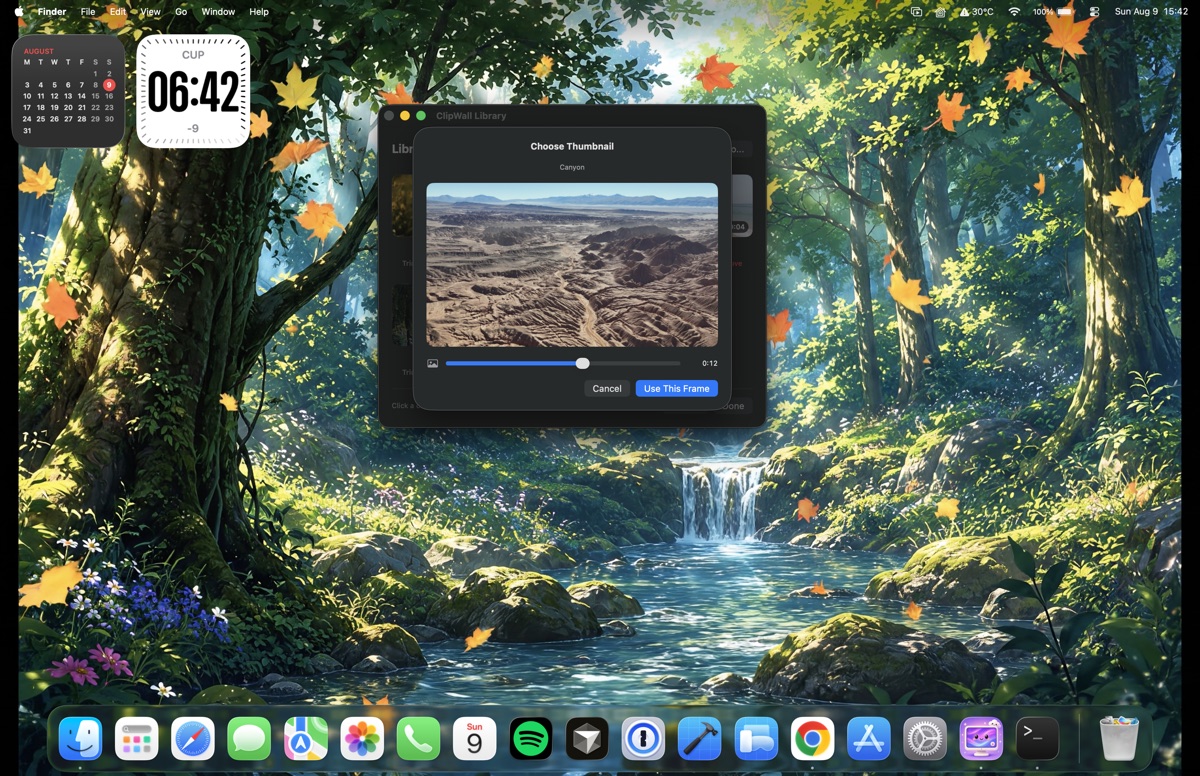 Choosing a new thumbnail frame for a clip in ClipWall, with the Use This Frame button