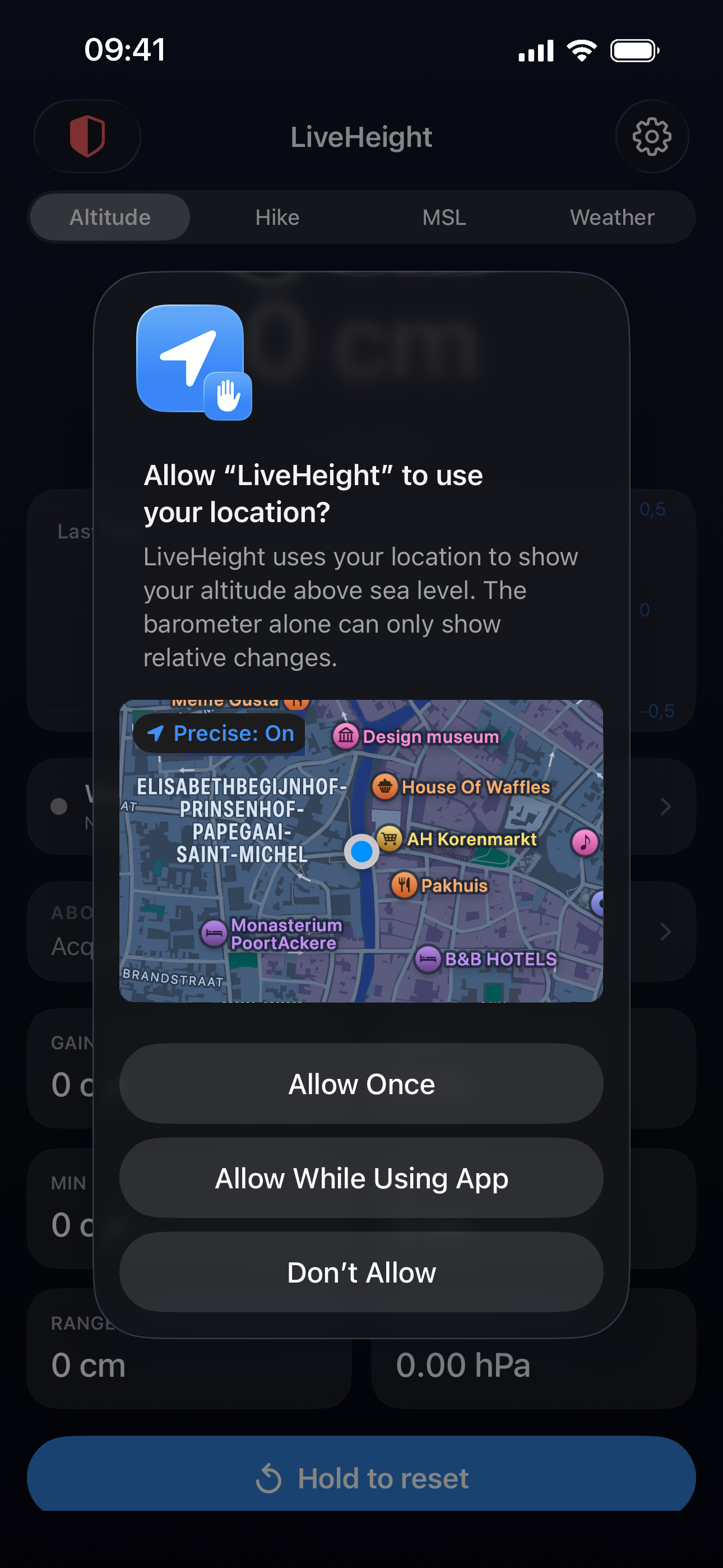 LiveHeight permission screen