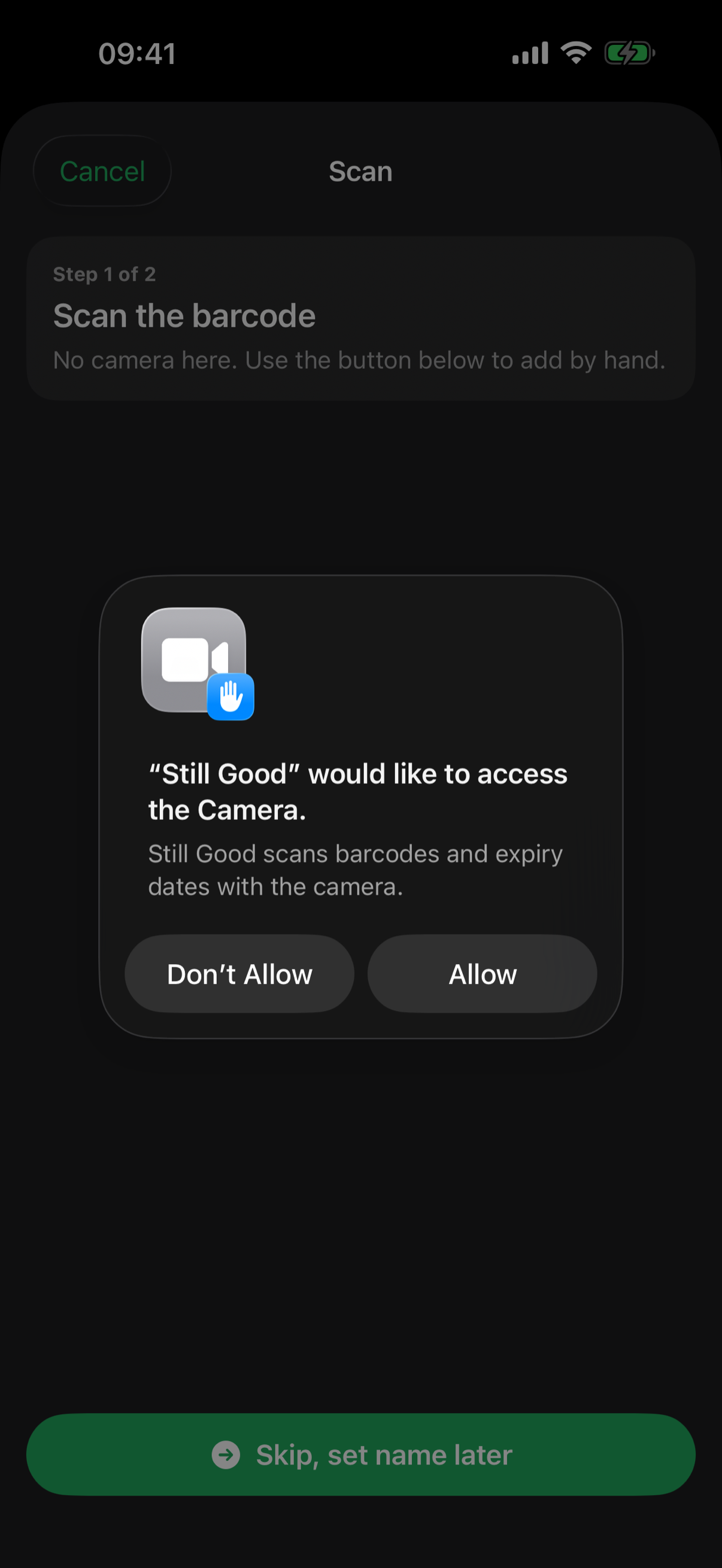 Scanning a barcode in Still Good