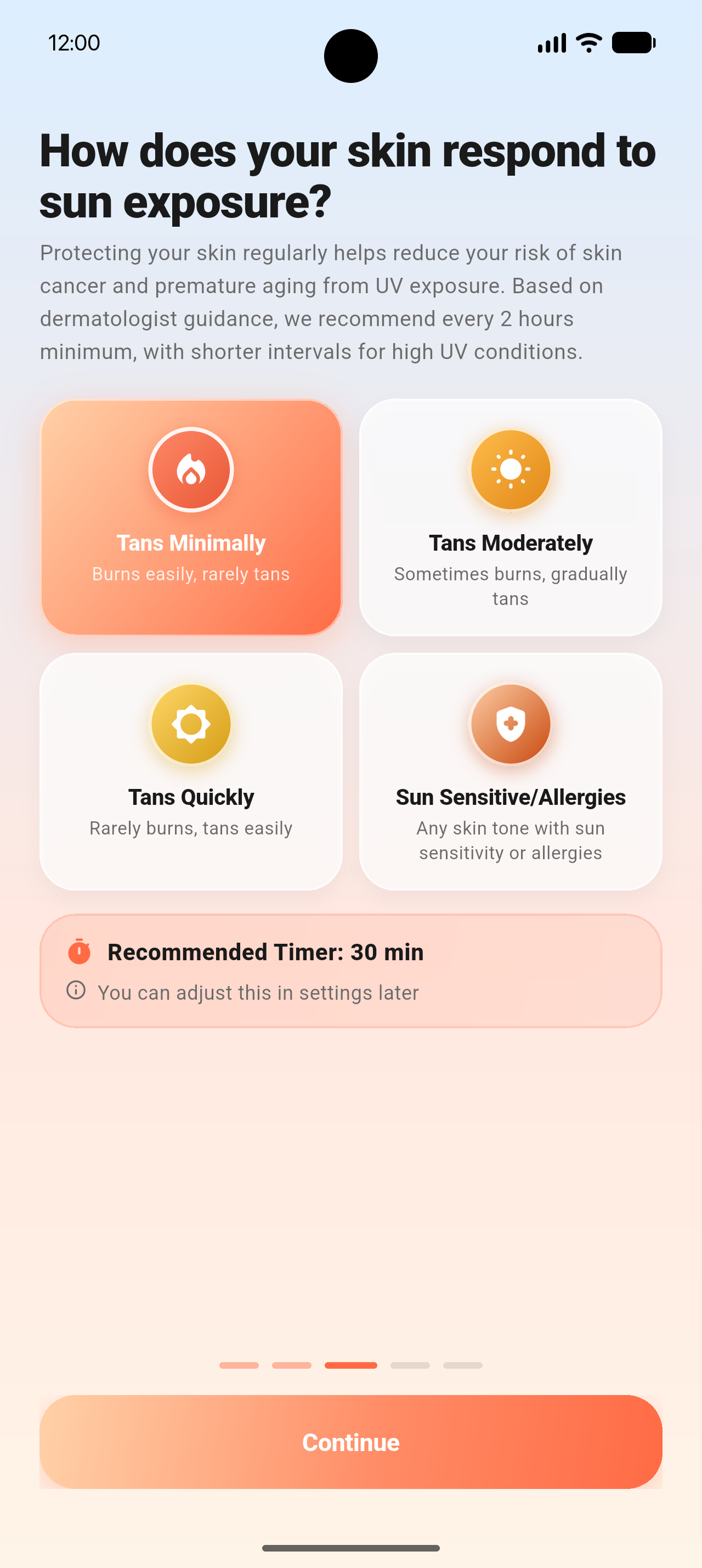 Skin type screen on Android