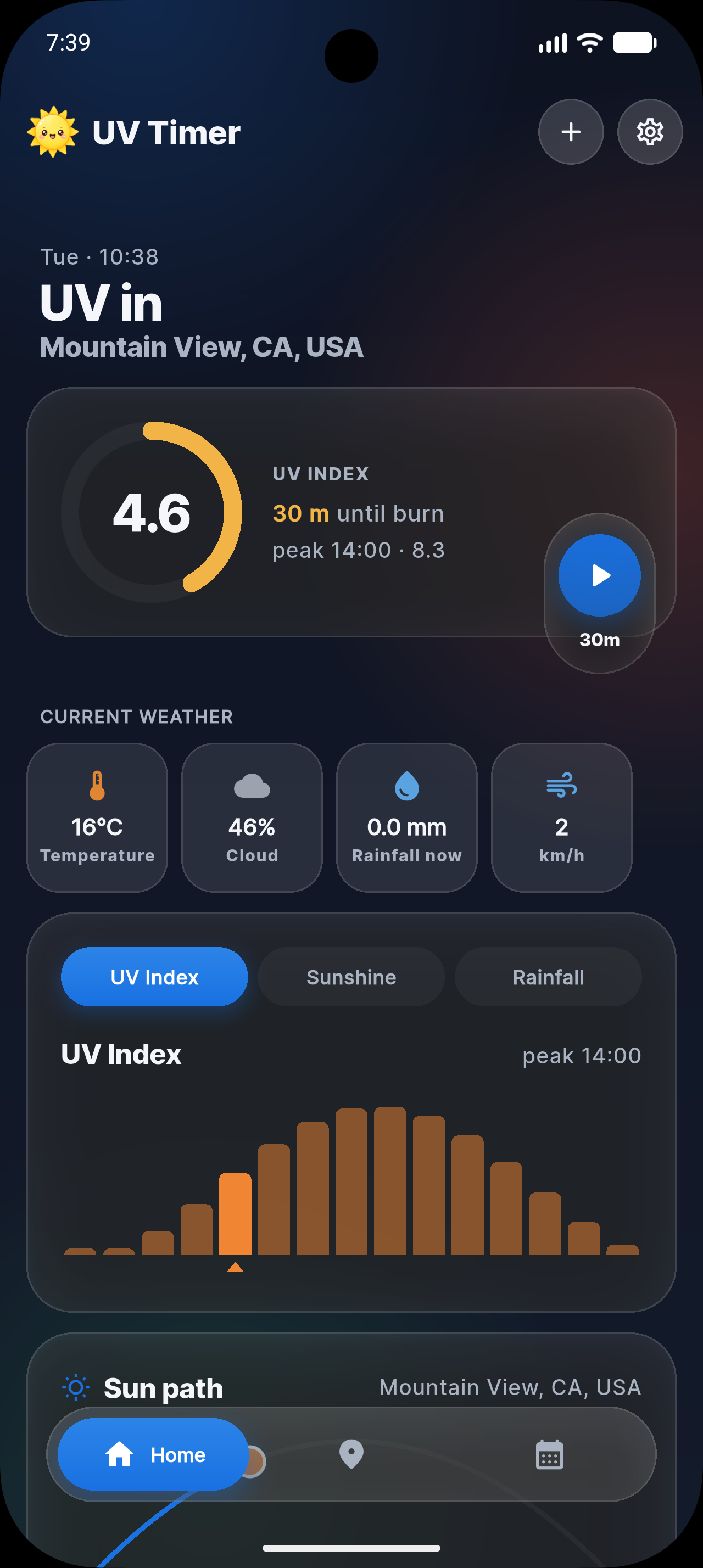 UV Timer screen