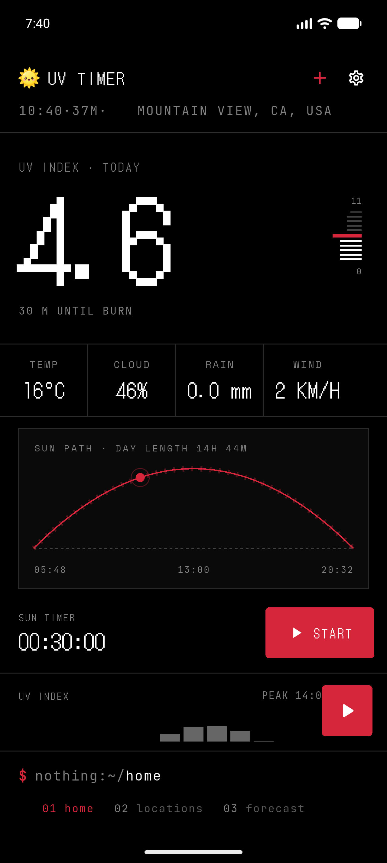 UV Timer screen